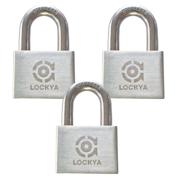 Kit de tres (3) candados igualados Lockya. Acero inoxidable, resistente a la intemperie y al óxido